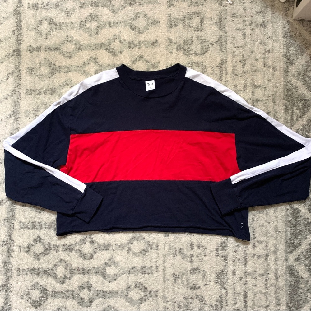 Aritzia TNA Agden Long Sleeve Striped Colorblock Crop Top